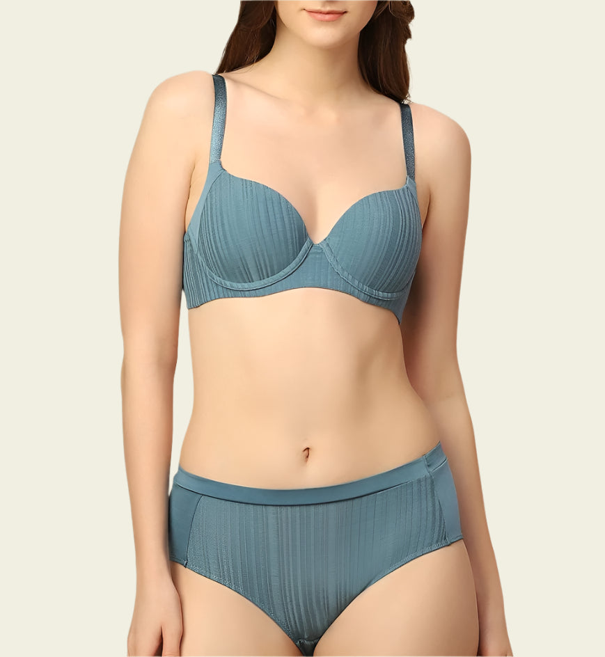 Body Make-Up Patchwork Padded Wired Bra - Liberty Blue