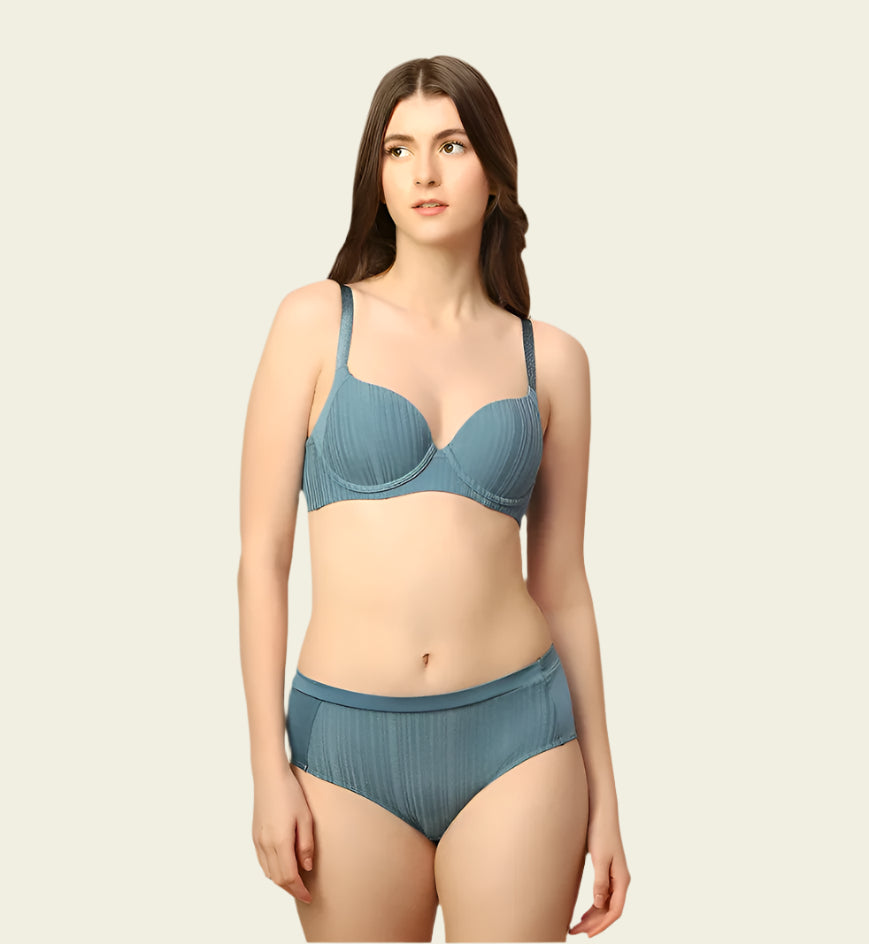 Body Make-Up Patchwork Padded Wired Bra - Liberty Blue