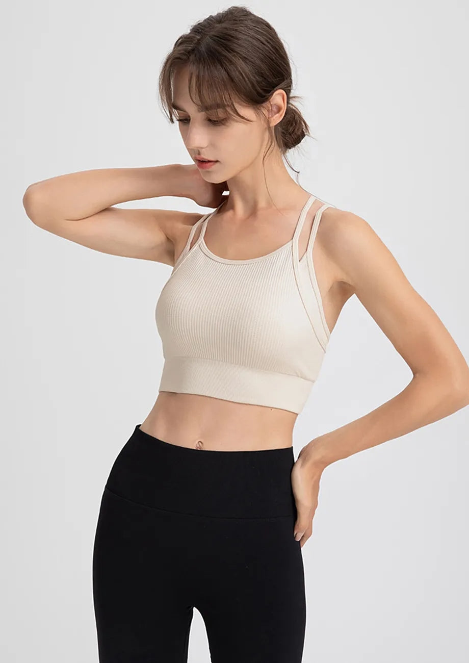 Ribbed Strappy Off-White Sports Bra