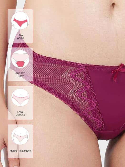 Dark Pink Lace Detailed Bikini Panty