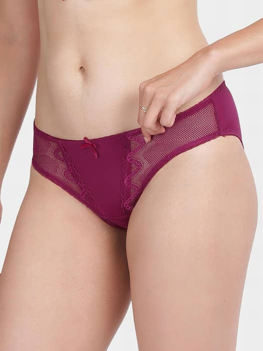 Dark Pink Lace Detailed Bikini Panty