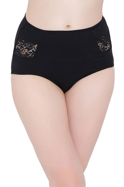 Pack of 2 High Waist Hipster Panties with Lace Panels- Cotton