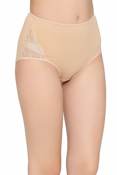 Pack of 2 High Waist Hipster Panties with Lace Panels- Cotton