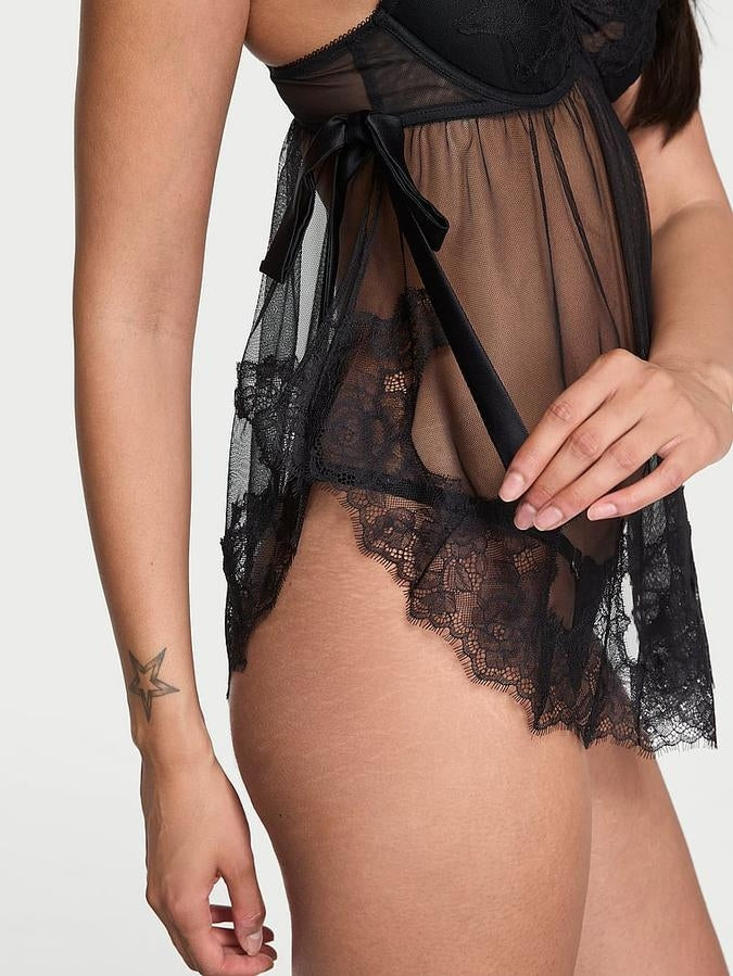 Very Sexy Sheer Lace-Trim Babydoll Set