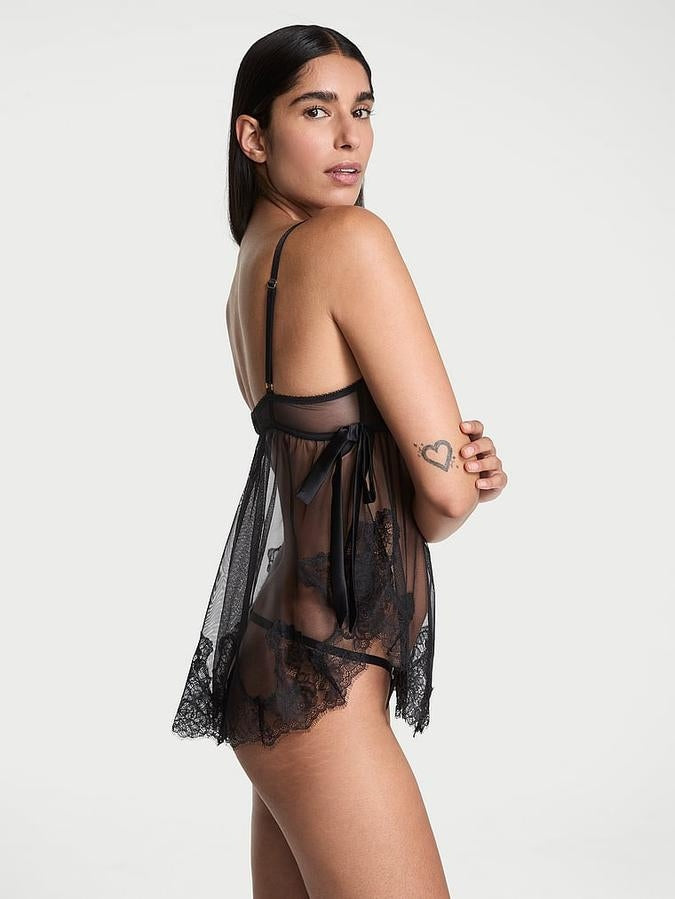 Very Sexy Sheer Lace-Trim Babydoll Set