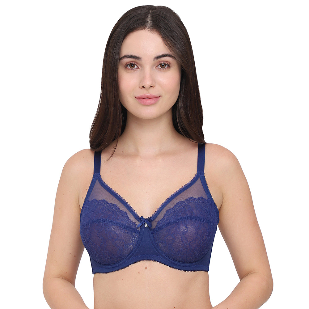 Non Padded Wired Full Coverage Plus Size Bra - Blue
