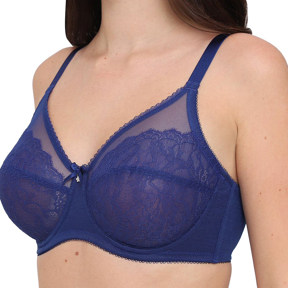 Non Padded Wired Full Coverage Plus Size Bra - Blue