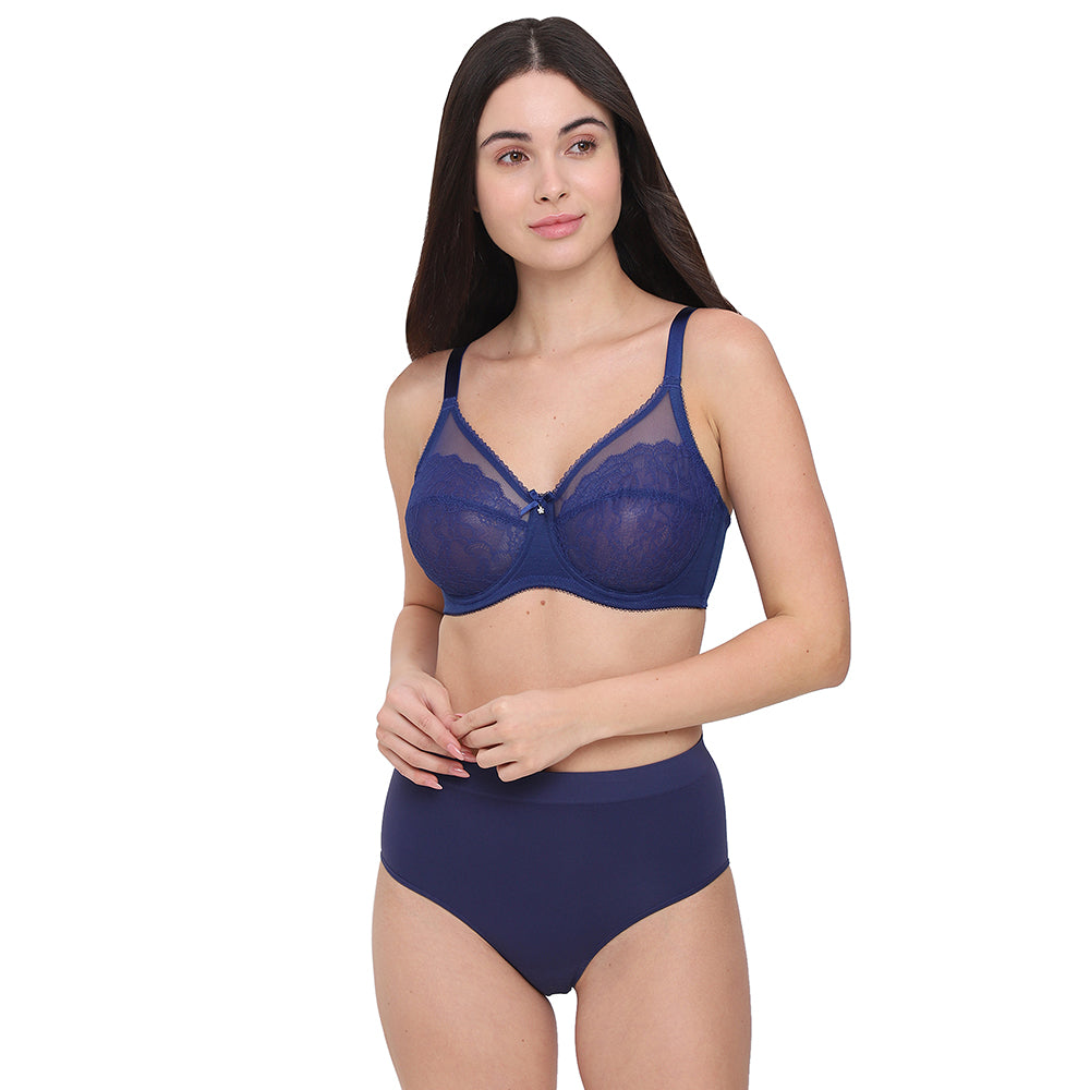 Non Padded Wired Full Coverage Plus Size Bra - Blue