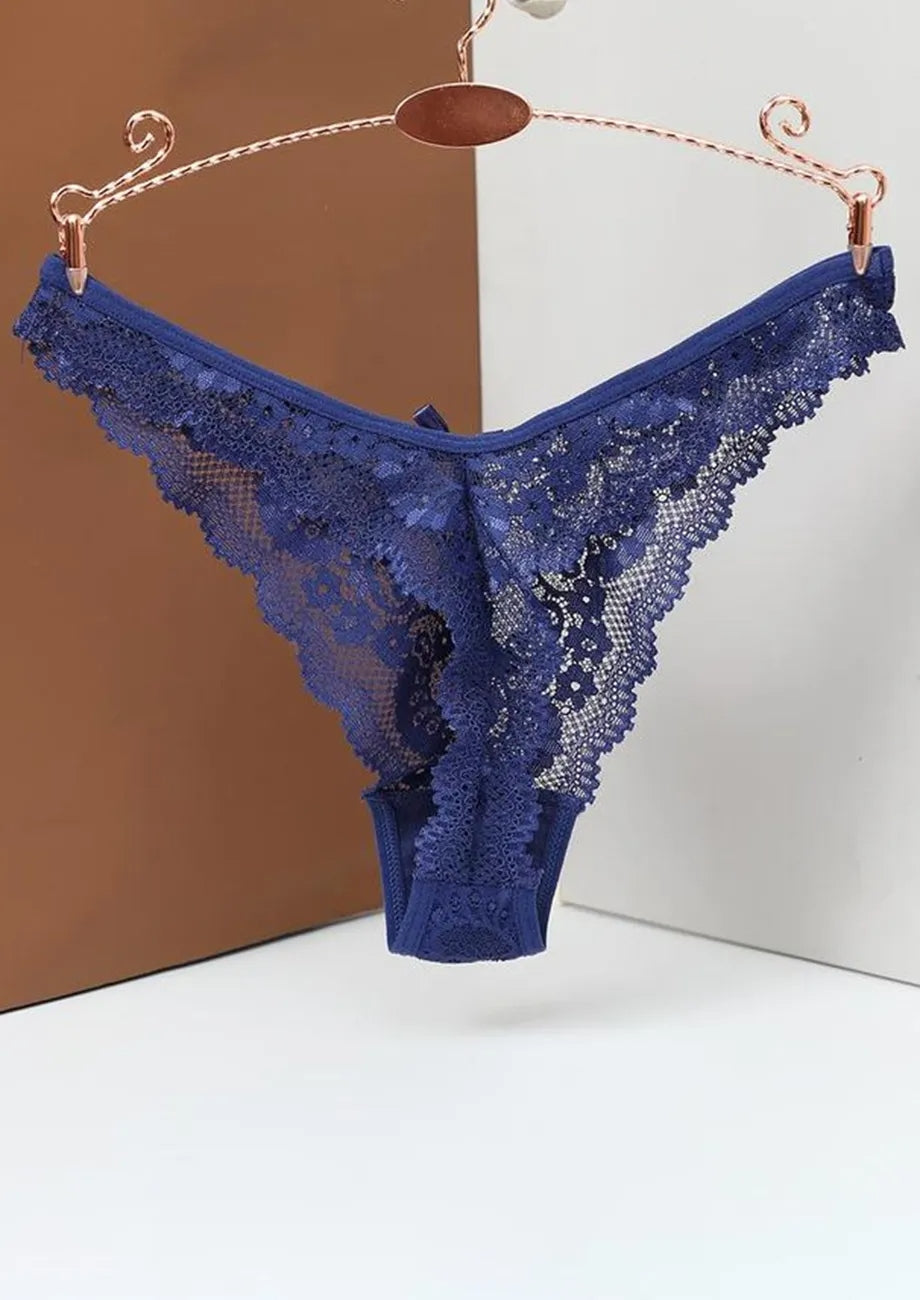 Blue Transparent Lace Thong