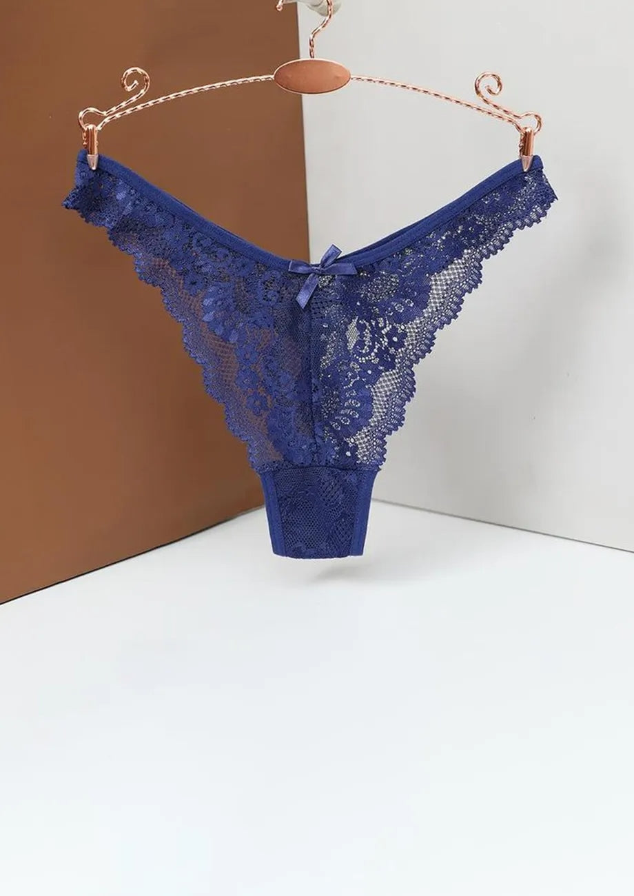 Blue Transparent Lace Thong
