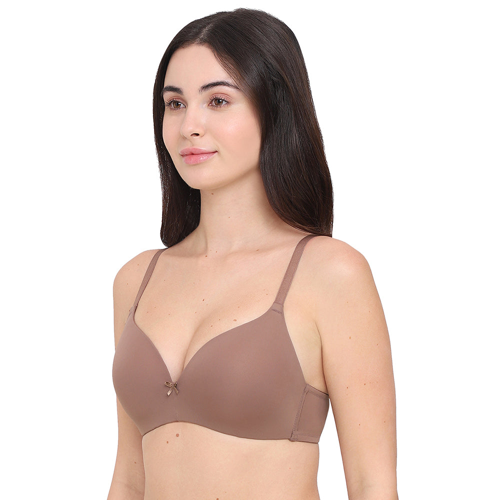 Padded Non-wired 3/4th Cup Everyday Wear T-shirt Bra - Brown