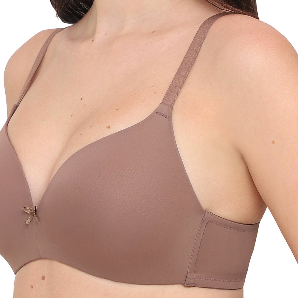 Padded Non-wired 3/4th Cup Everyday Wear T-shirt Bra - Brown