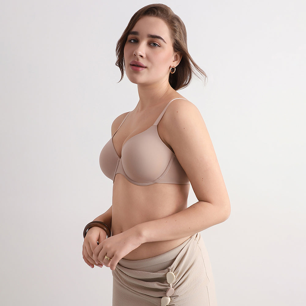 Padded Wired Full Cup Everyday Wear T-Shirt Bra - Beige