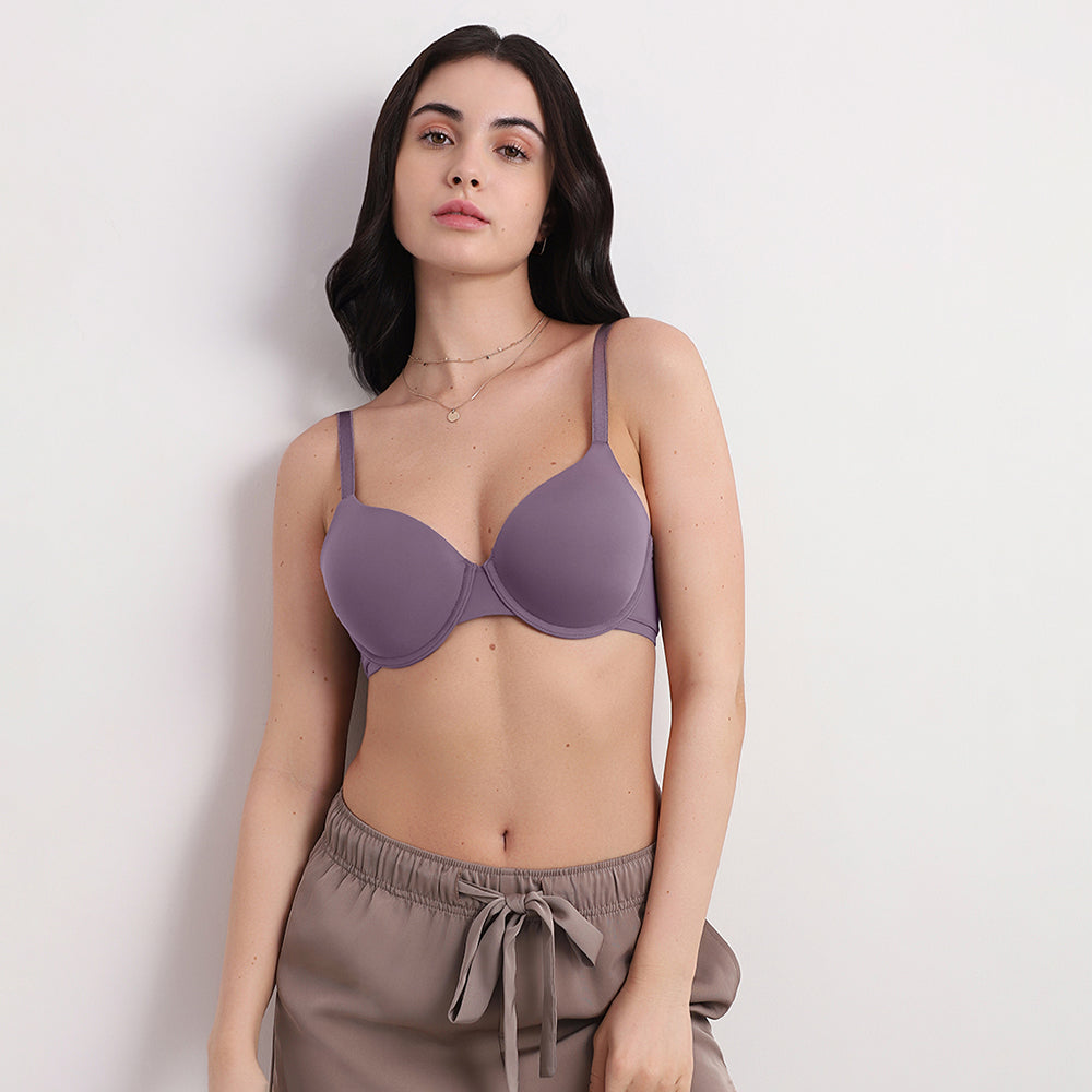 Padded Wired Full Cup Everyday Wear T-Shirt Bra - Purple