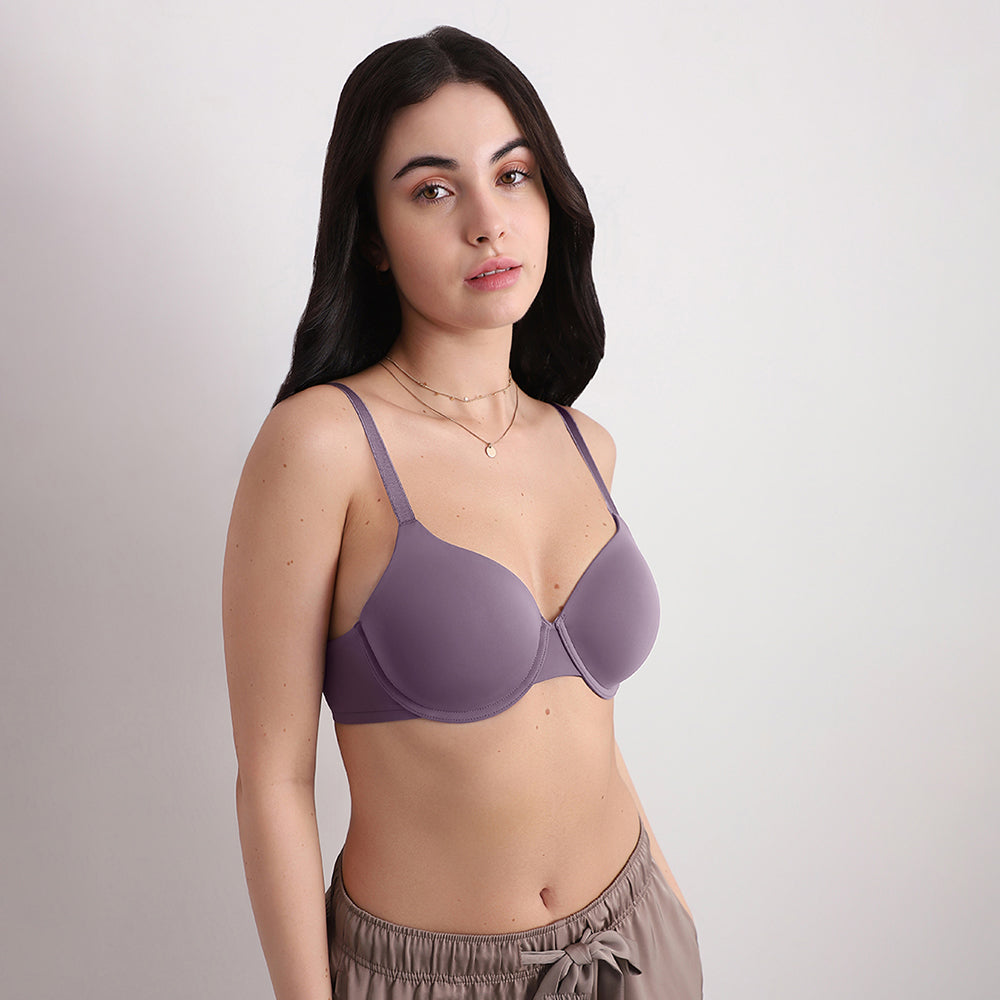 Padded Wired Full Cup Everyday Wear T-Shirt Bra - Purple
