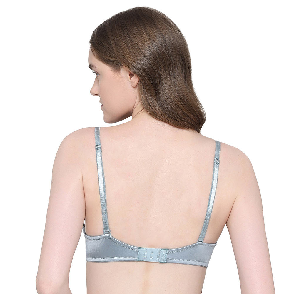 Padded Wired Demi Cup Plunge Neck Party Wear Push-up Bra - Blue