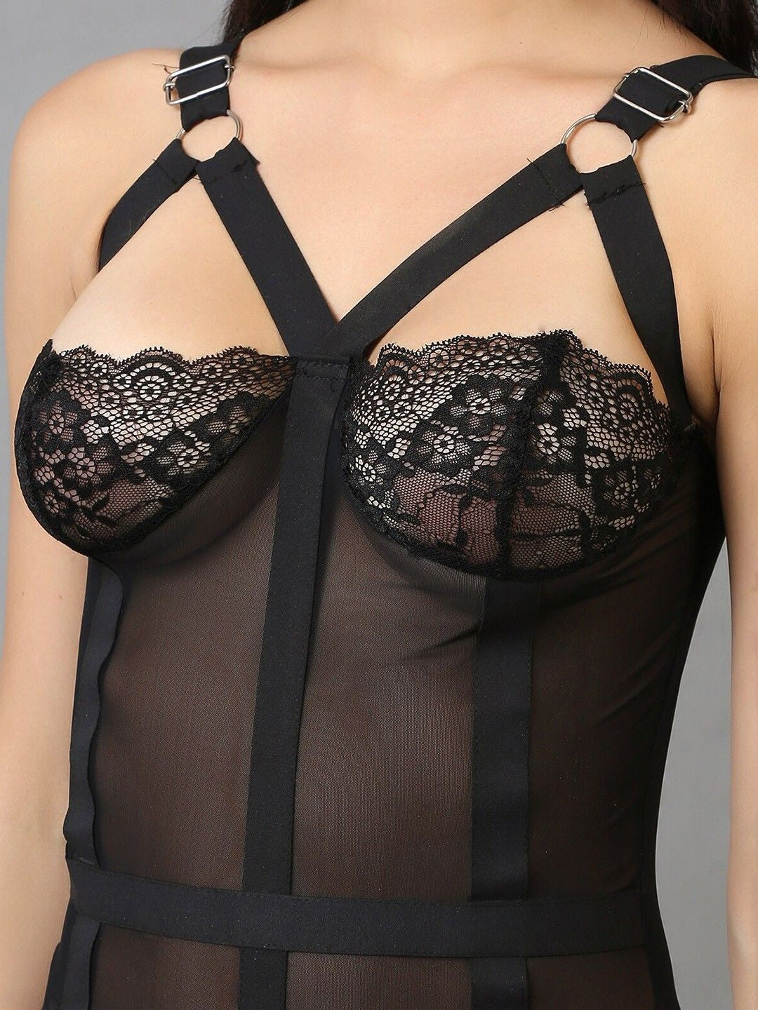 Women Sheer Nightwear Babydoll Lingerie – Black